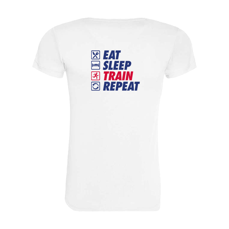 AJ Bell Great South Run Eat, Sleep, Train, Repeat Woman Short Sleeved Tech Tee