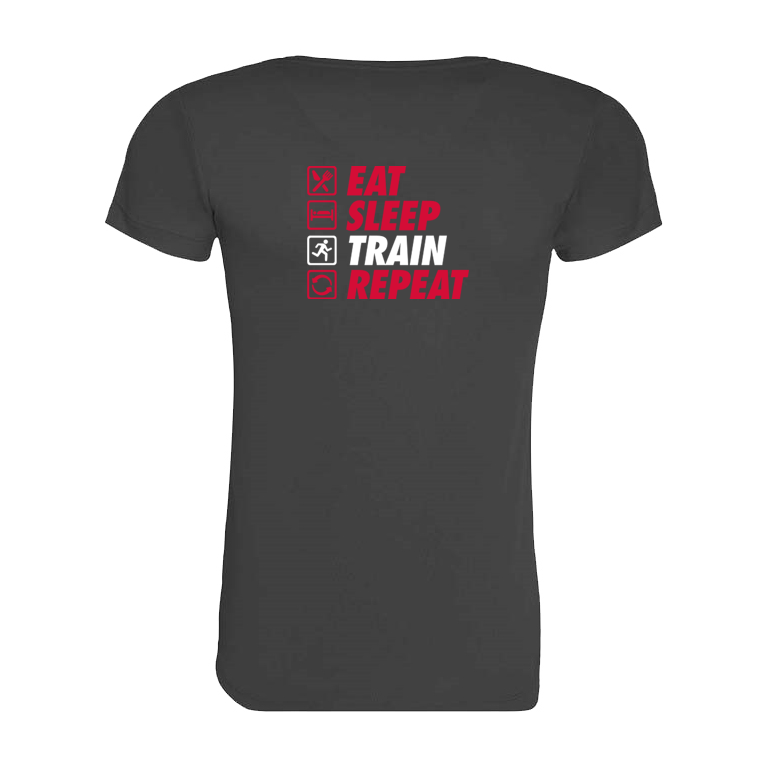 AJ Bell Great South Run Eat, Sleep, Train, Repeat Woman Short Sleeved Tech Tee