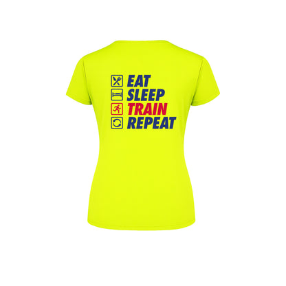 AJ Bell Great Birmingham Run “Eat, Sleep, Train, Repeat” Woman’s Short Sleeved Tech Tee